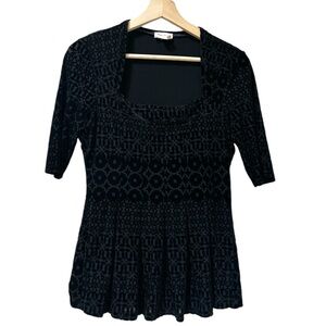 Anthropologie Shirt Women Medium Black Velvet Burnout Peplum Whimsigoth Pinup